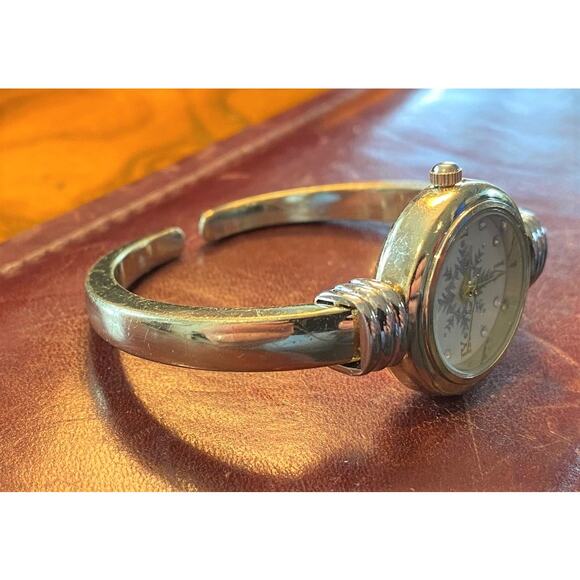 Women's Charter Club Gold Tone Watch, Bangle Bracelet with Snowflake Pattern - Picture 3 of 3